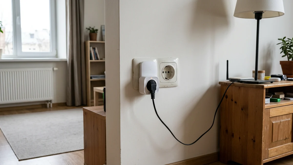 Viedā rozete Eiropas kontaktligzdā dzīvojamā istabā, blakus Wi-Fi maršrutētājs