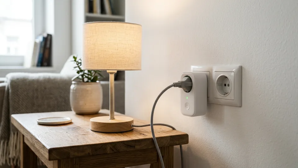 Viedā rozete sienas kontaktligzdā ar pievienotu galda lampu